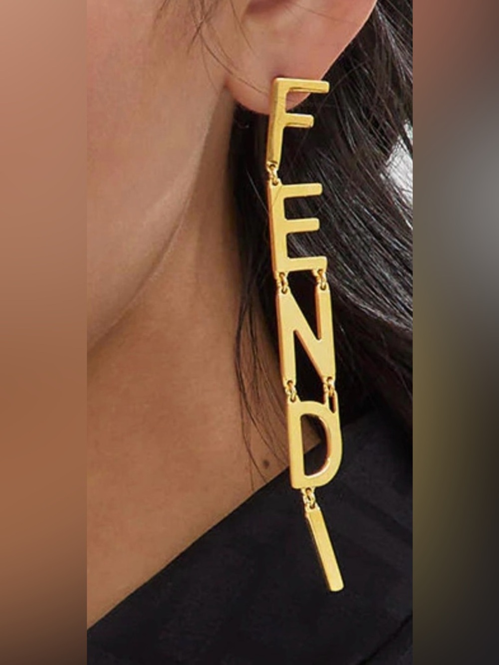 Fendi Gold Letter-Link Drop Earrings